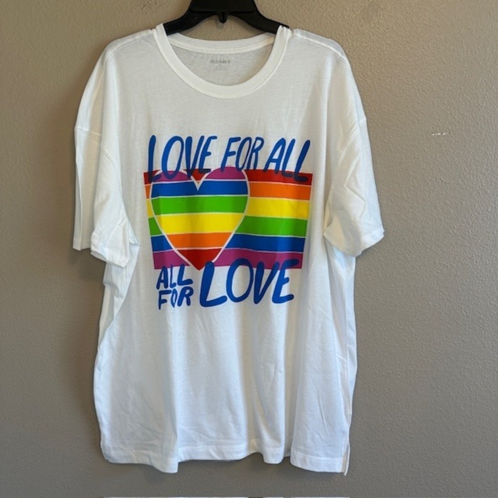 Old Navy Men's White Love For All All For Love‎ Pride T-shirt Tee XXL